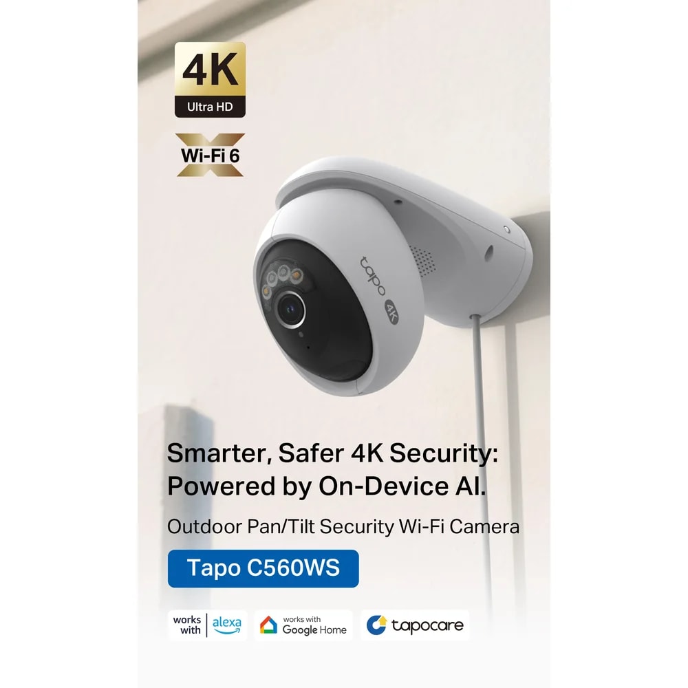 Cámara Tp-link Tapo C560WS 360° 4K 8MP Ext. IP66 Audio Det. IA MOV / Pers / VEH Color Starlight 24