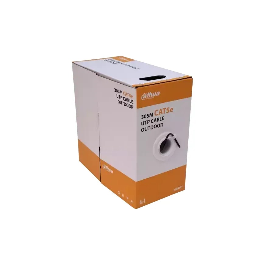 Cable UTP CAT5E Ext. Dahua 305M Cobre 100% 24AWG Chaqueta Negro Gigabit, Retardante Fuego
