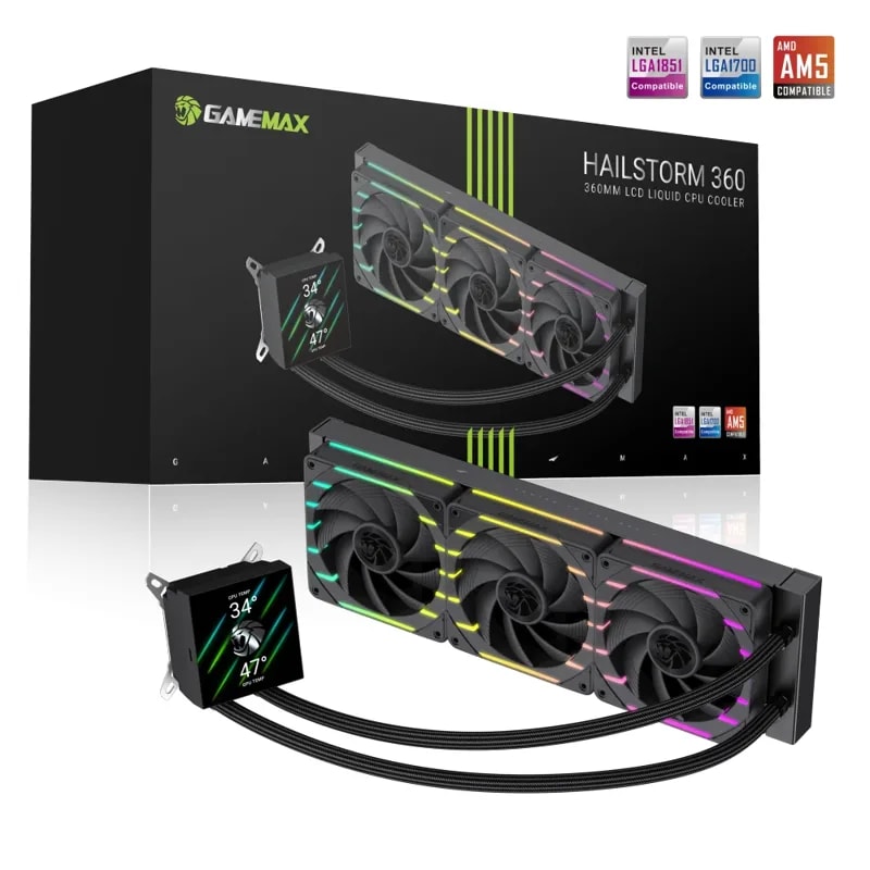 Refrigeracion Liquida GAMEMAX Hailstorm 360 LCD BK Fan 3*12CM 2200 Rpm Pwm, ARGB AMD Display To