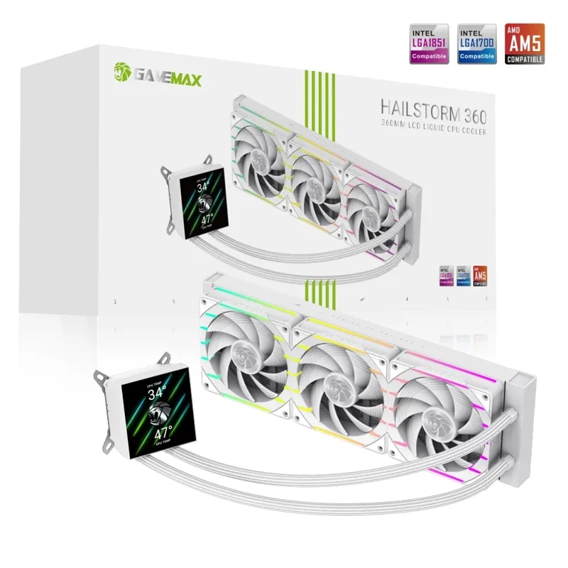 Refrigeracion Liquida GAMEMAX Hailstorm 360 LCD WH Fan 3*12CM 2200 Rpm Pwm, ARGB AMD Display To