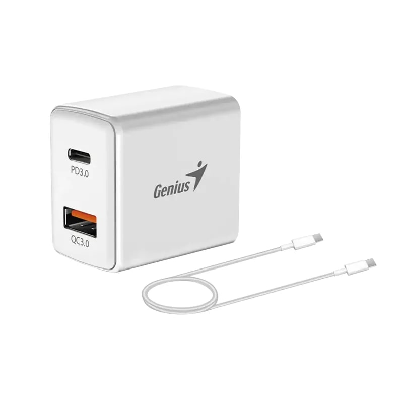 Cubo Cargador + Cable Genius Dual PD-20ACP 20W Usb-a QC3.0 Y Usb-c PD3.0 Carga Rapida 5V/3A