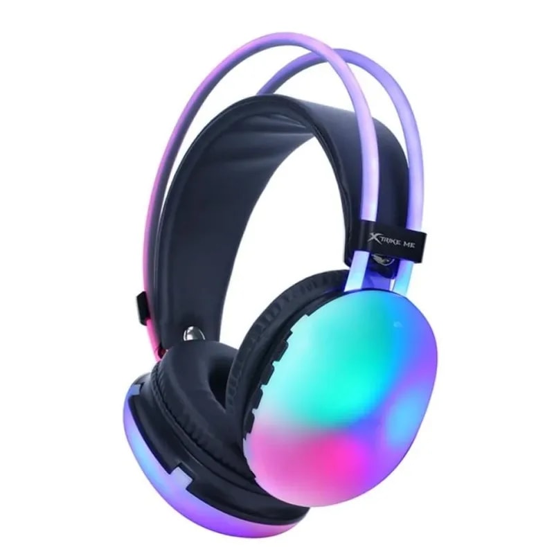 Audifono Bluetooth Diadema Xtrike Me HD-216 Blanco Negro BT 5.3 Microfono, RGB En Copas Lateral,