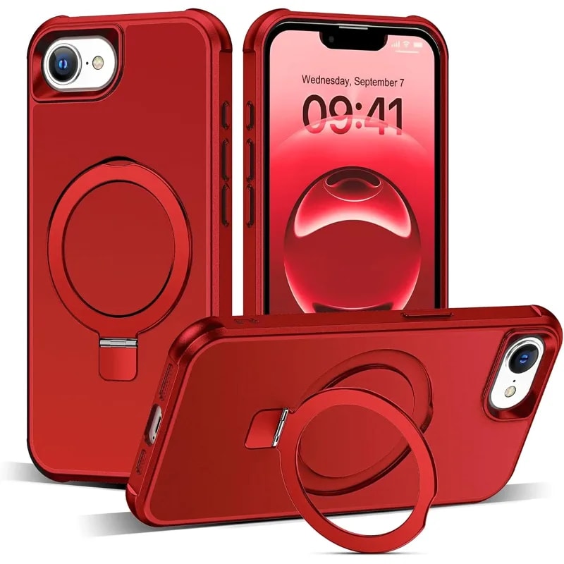 Estuche iPhone 16E y 17E de 6.1” Soporte Magnetico Anillo en O Compatible MagSafe Rojo