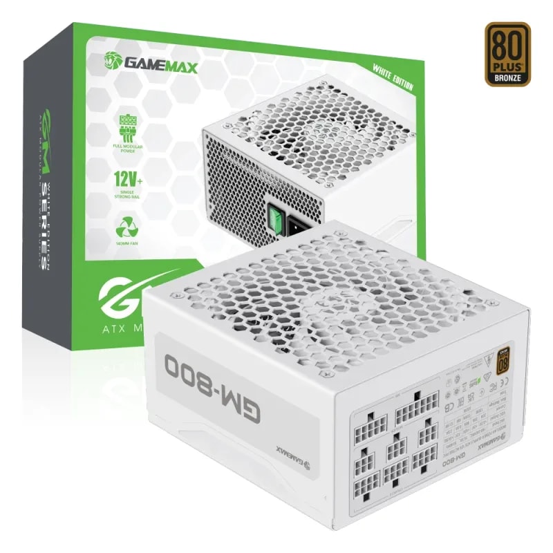 Fuente De Poder GAMEMAX 800W GM-800 WH Eficiencia 80+ Bronce Fan 14CM 100-240V