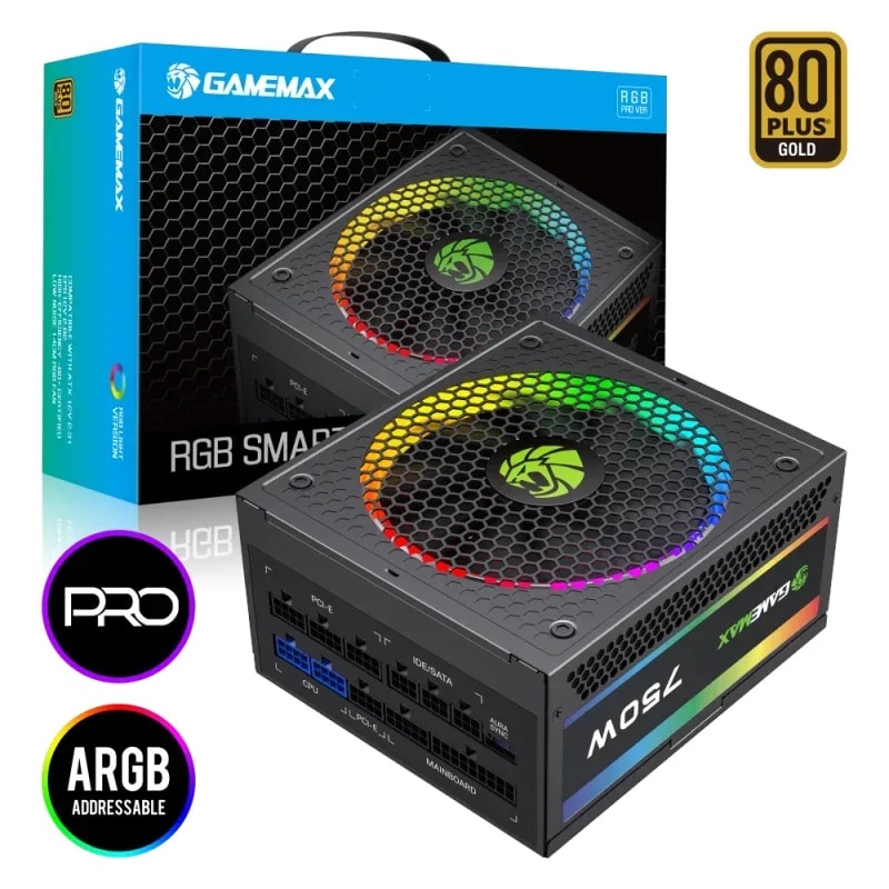 Fuente De Poder GAMEMAX 750W RGB-750 Pro (5.1) BK Full Modular +80 Gold (atx 3.0/3.1, PCIE 5.0/5.1)