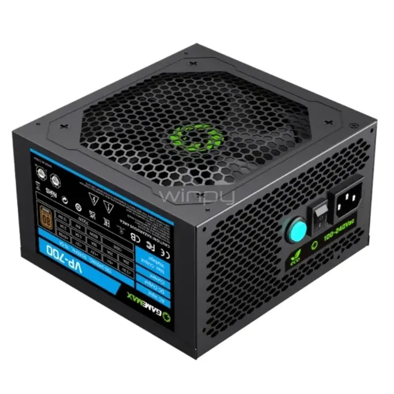 Fuente De Poder GAMEMAX 700W VP-700S BK 80+ Bronze Fan 12CM Modo Eco 100-240V