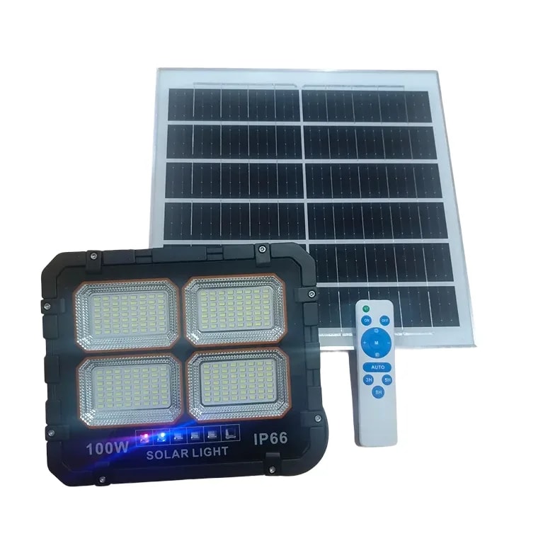 Reflector LED TD-003 100W + Panel Solar Ext IP66 Bat. Recargable Incl. Control Encendido/apagado