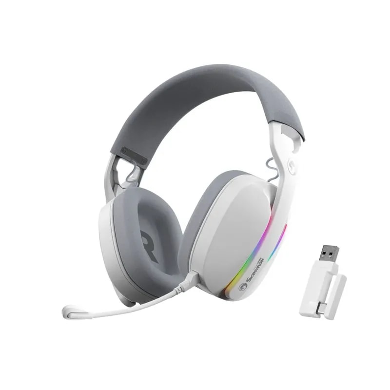 Headphone Marvo HG9086W Pulz 70W WH Tri-mode 2.4G, Bt, Usb-c Microf. Desmontable Luz RGB 800MAH