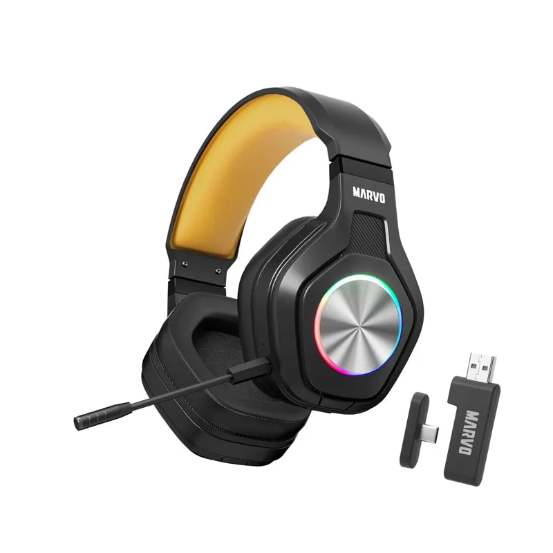 Headphone Marvo HG9084W Pulz 80W BK Tri-Mode 2.4G/USB-C/BT Microf. Desmontable, RGB 1000MAH