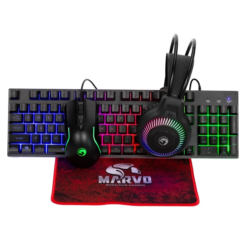 Kit 4 En 1 Marvo CM416 SP Loot 40 (tecl, + Mouse + Headphone + Mousepad) 105 Tecl RGB Mixta Dpi