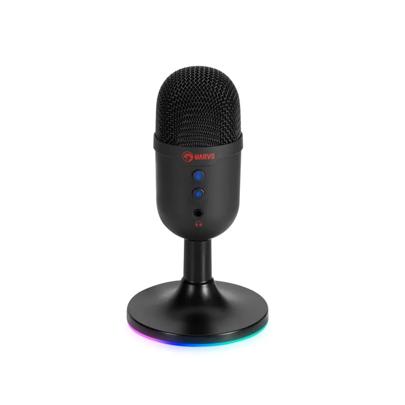 Microfono PC Marvo MIC-06 BK RGB Arcoiris Usb-a + Jack 3.5MM Streaming, Podcasts Y Gaming
