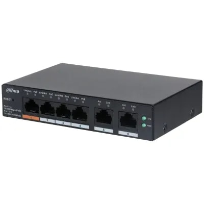 Switch POE Dahua 4 * Puertos POE (60W) + 2*UPLINK Gigabit Capa 2, Ideal Cam. Ptz, POE Hasta 250M