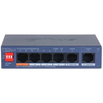 Switch POE Dahua 4 * Puertos Gigabit POE (60W) 2*UPLINK Gigabit Capa 2, Ideal Cam. 4K, Ptz Ia,