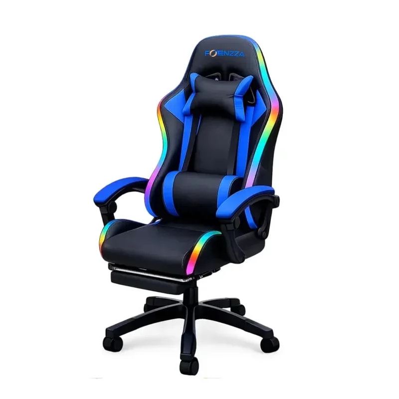 Silla Gamer Potenzza RGB Black/blue Almohadas Cabeza Y Zona Lumbar, Rotación 360° Inclinacion 120°