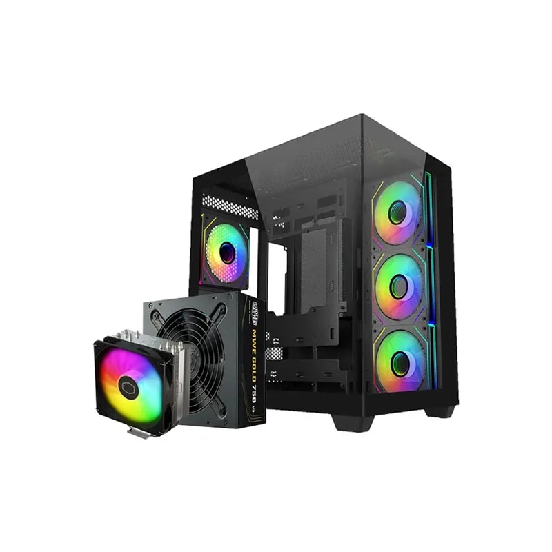 Case Cooler Master E681 MID Tower Black Wood Bundle Fuente 750W Gold – AIR Cooler 212 Spectrum