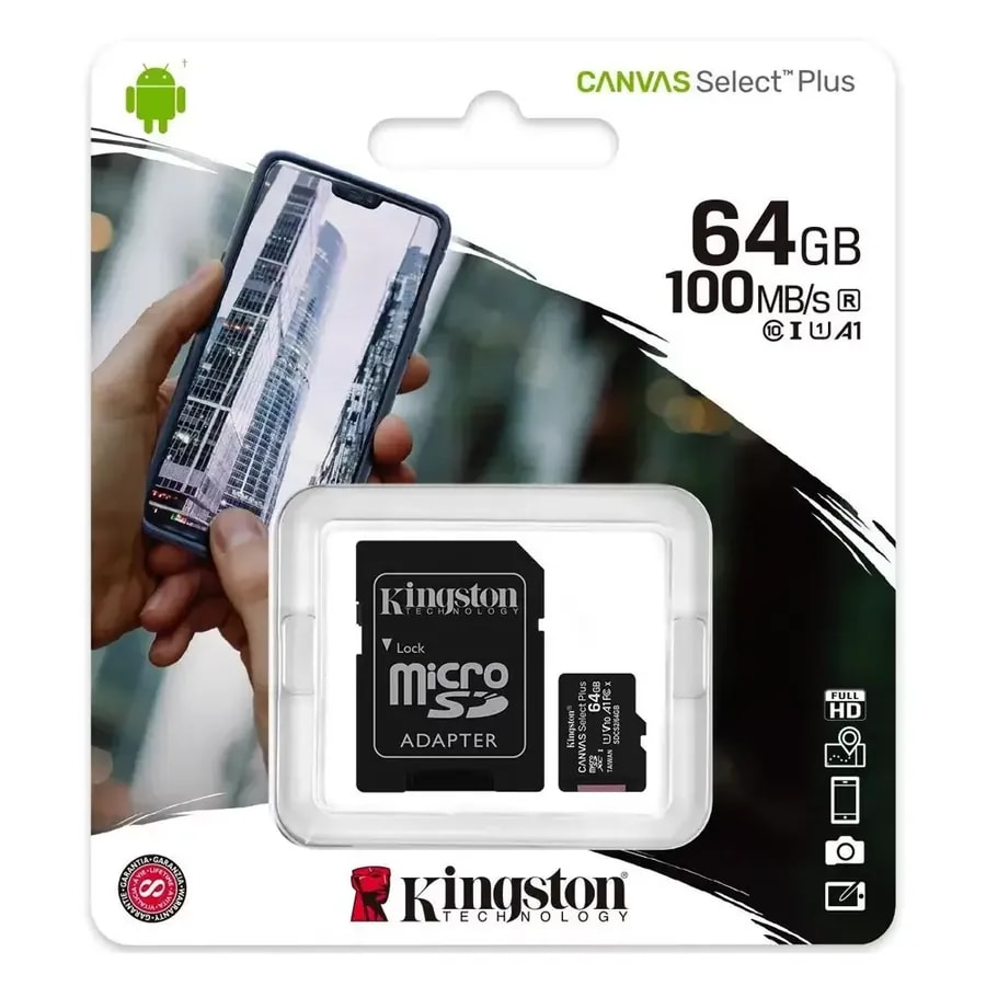 SSD Kingston Micro Sshc 64GB Con Adaptador Canvas Select Plus 100R CL10 Uhs-i
