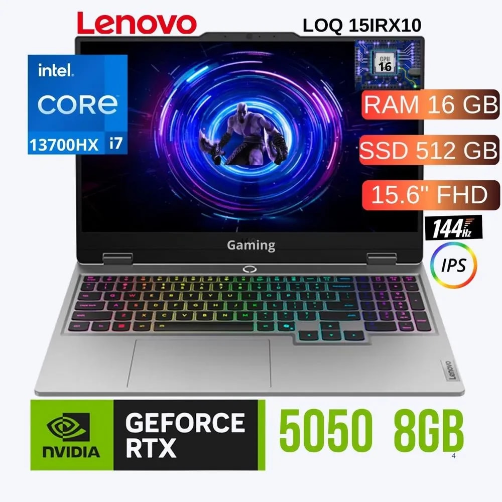 Computador Lenovo Portatil LOQ 15IRX10 Core I7-13645HX 16GB / 512GB 15.6 pulg 144HZ RTX 5050 8GB ECL