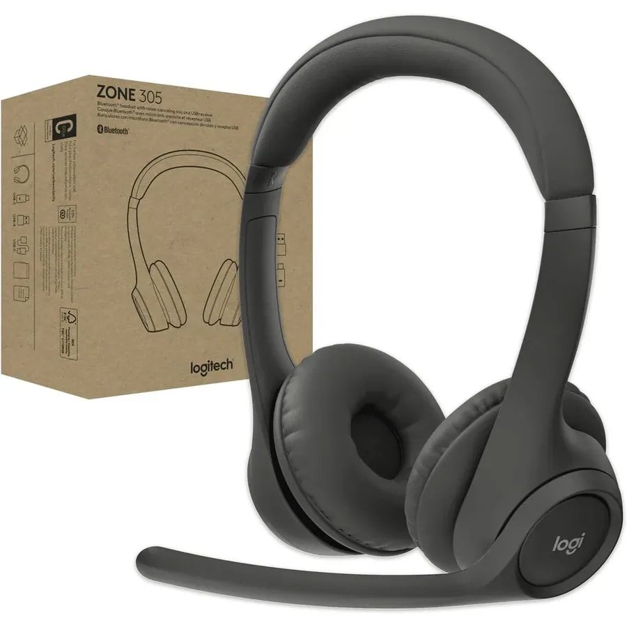 Headsets Logitech Zone 300 / Wireless / Mic. Cancel. Ruido / 100-7KHZ