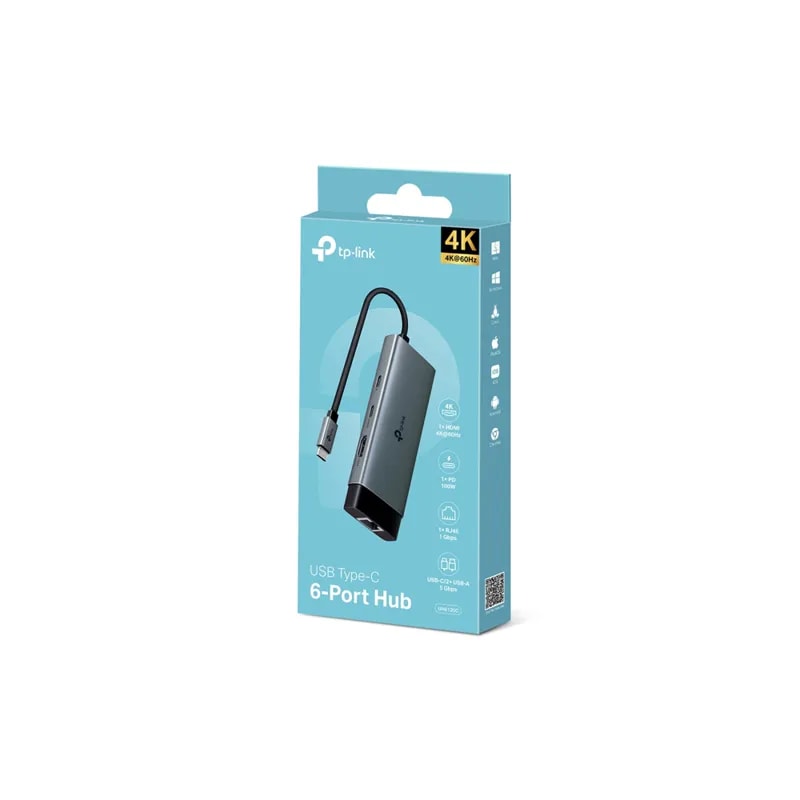 Convertidor TP-Link HUB UH6120 USB Tipo C / 6 En 1 / USB Tipo A X2 / USB Tipo C X2 / HDMI / RJ45