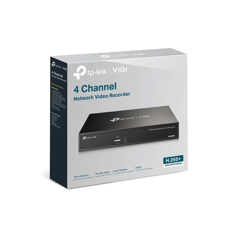 Grabadora TP-Link Vigi NVR1004H / 4 Canales / 1 RJ45 / 1 HDMI Y 1 VGA / 1 Disco De 10TB