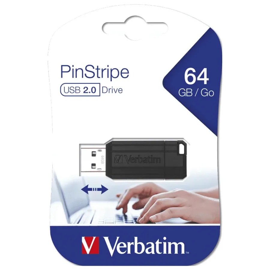 Flashmemory Verbatim / 64GB Pinstripe Negro USB 2.0 / Pack De 10 Unds.
