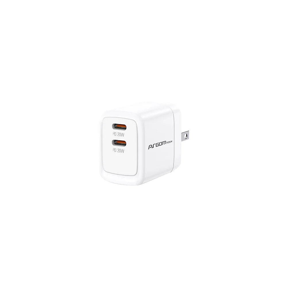 Wall Charger Dual Argom 40W Carga Rapida 2 Cont. Type-c Blanco