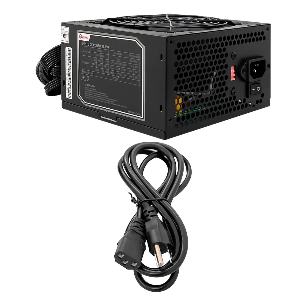 Fuente De Poder Quasad XS-850 OUTPUT-500W 24 - 4 PIN 3XSATA 8CM FAN Ac-input 115V