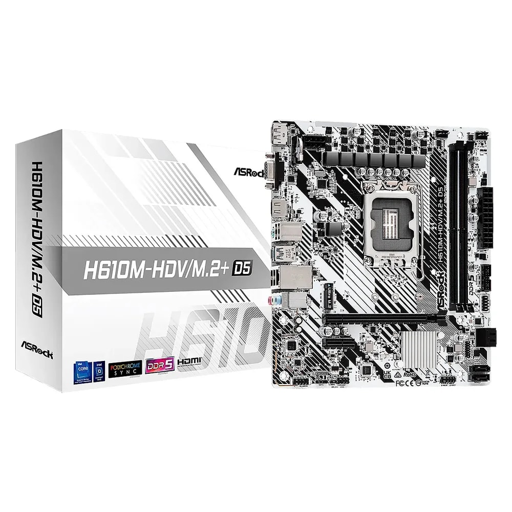Mainboard Asrock H610M-HDV D5 14VA 13VA 12VA. LGA1700 2DDR5 HDMI DP M.2 10USB PCIE mATX