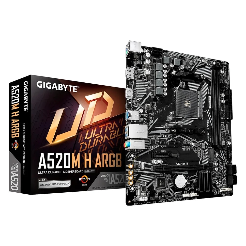 Mainboard Gigabyte A520M H ARGB AM4 Ryzen 5000 2DDR4 HDMI DP M.2 4USB3.2 2PCIe3.0 mATX