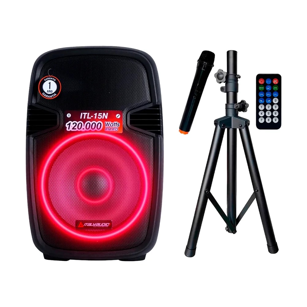 Caja De Audio Italy ITL-15N 15Inch MP3 Pant-LED BT FM Usb-sd Ilum. RGB Negro