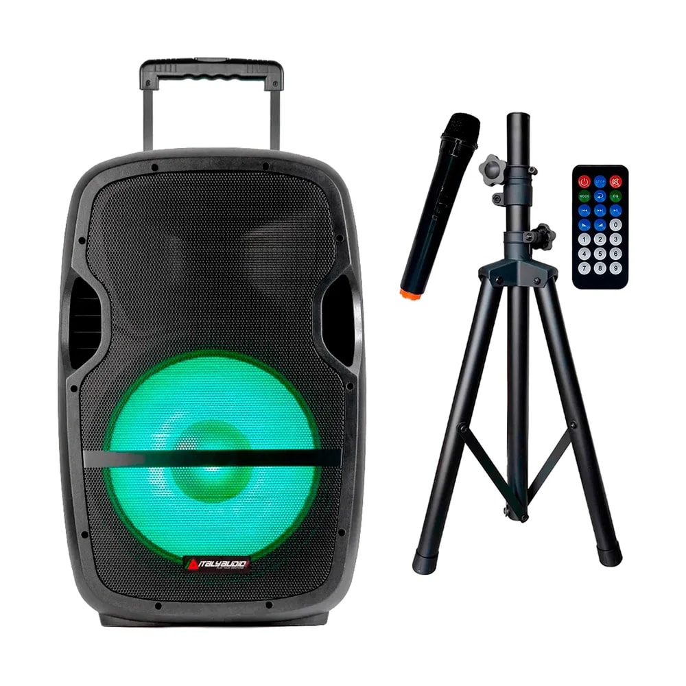 Caja De Audio Italy ITL-TRO15 15Inch MP3 Pant-LED BT FM Usb-sd Recargable MIC Stand Negro