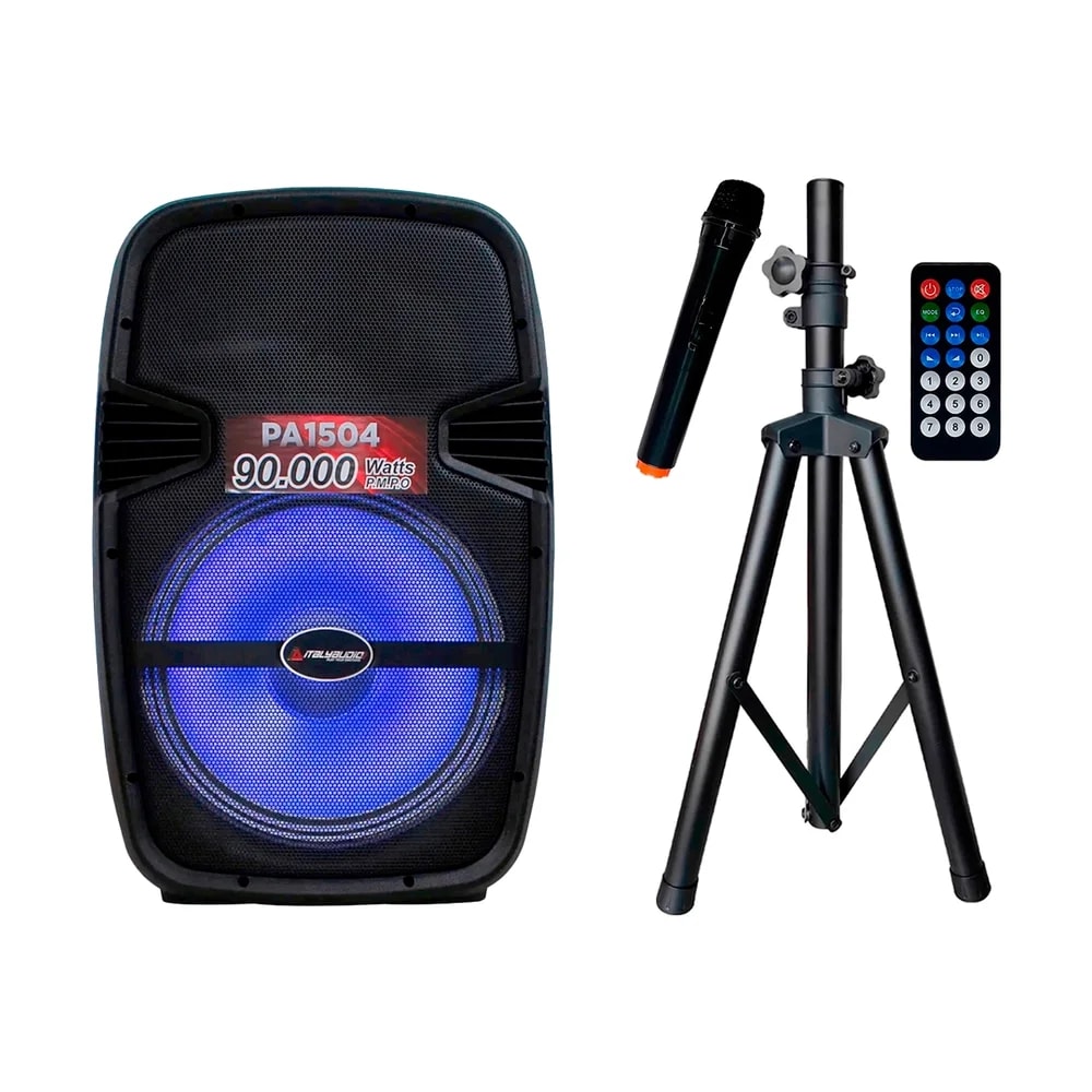 Parlante Italy PA1504 15Inch 90000Watts MP3 Mic. Pedestal Negro