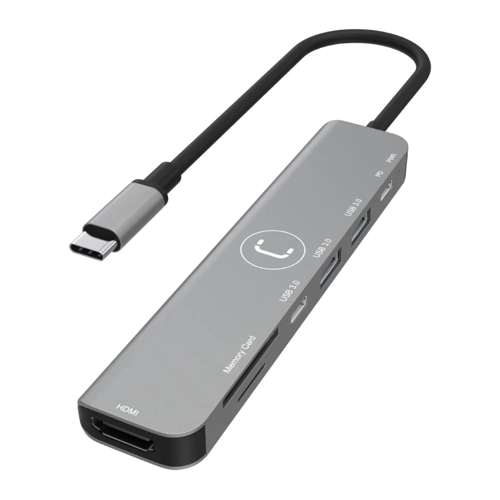 Hub Unno Tekno HB1012GY tipo C 2 puertos USB tipo C + 2 puertos USB tipo A
