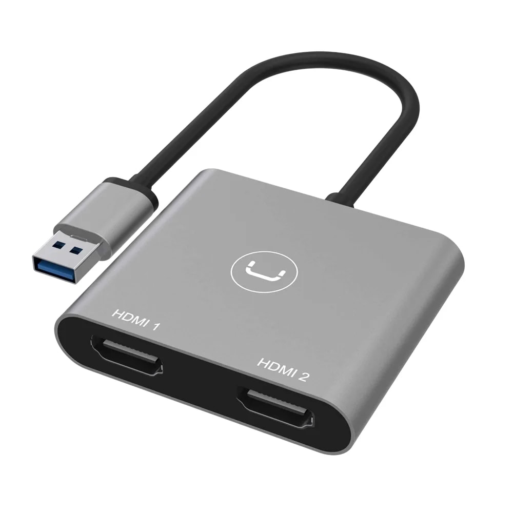 Adaptador Unno Tekno HB1102GY de USB tipo A a doble puerto HDMI