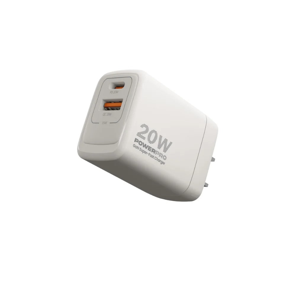 Cargador de pared Unno Tekno PW5062WT dual 1 USB tipo A 1 USB tipo C
