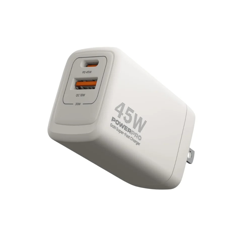 Cargador de pared Unno Tekno PW5065WT 1 USB tipo A + 1 USB tipo C PD45W
