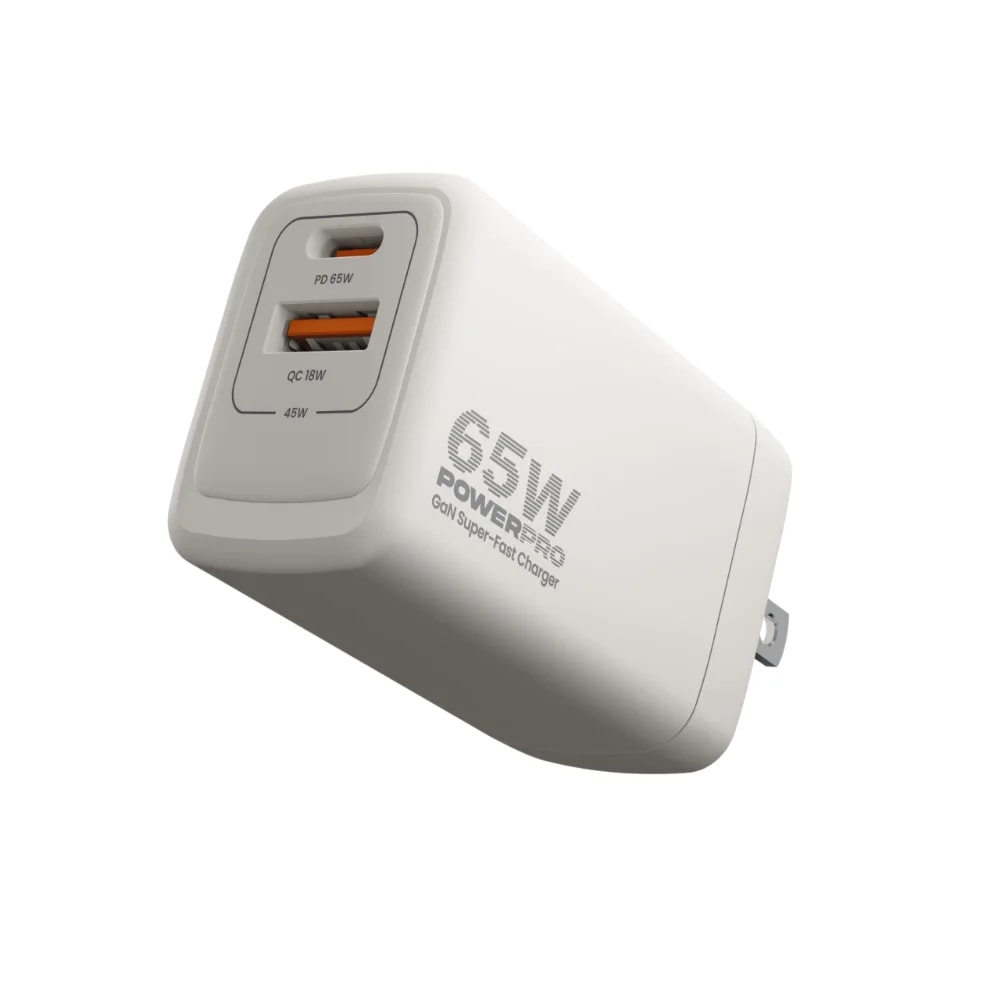 Cargador de pared Unno Tekno PW5066WT 1 USB tipo A + 1 USB tipo C PD65W