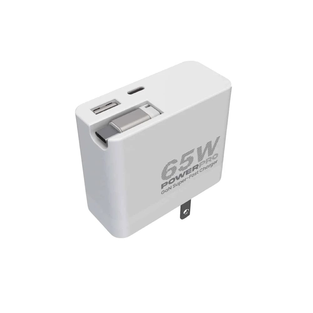 Cargador de pared Unno Tekno retráctil PW5072WT PowerPro doble puerto 1 USB tipo A + 1 USB tipo C
