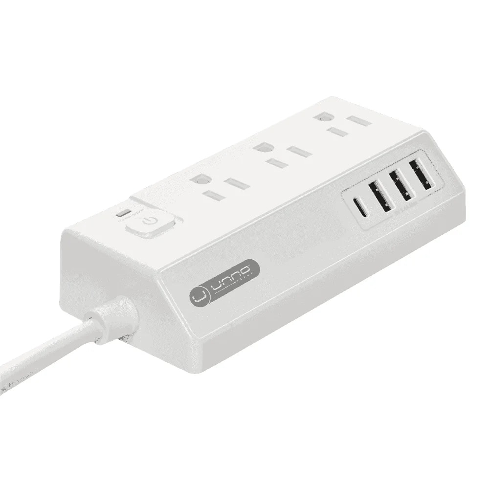 Regleta 7 en 1 Unno Tekno PW5083WT 3 Nema 5-15R 3 USB tipo A 1 USB tipo C