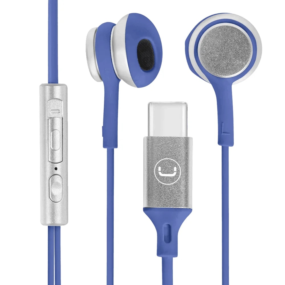 Audífono con micrófono Unno Tekno HS7005BL ultra wired earbuds USB tipo C azul