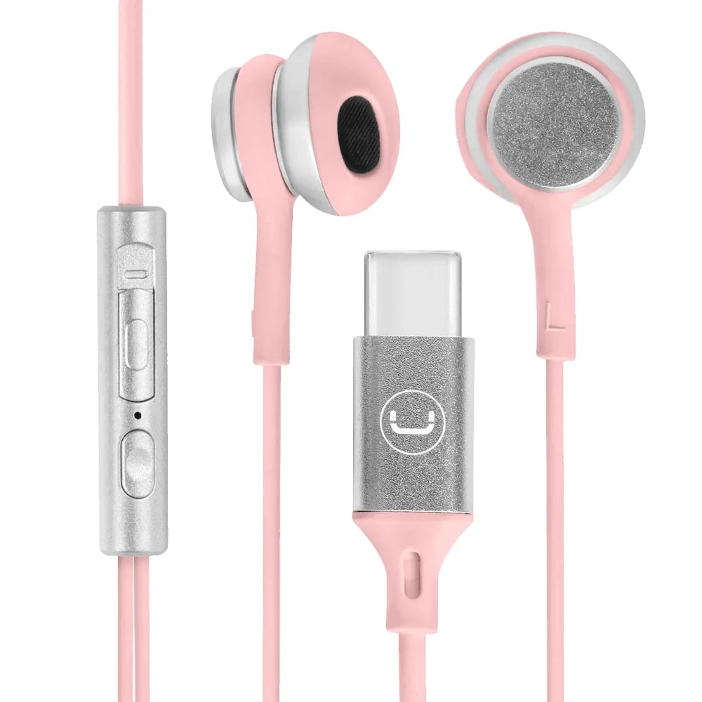 Audífono con micrófono Unno Tekno HS7005PK ultra wired earbuds USB tipo C rosado