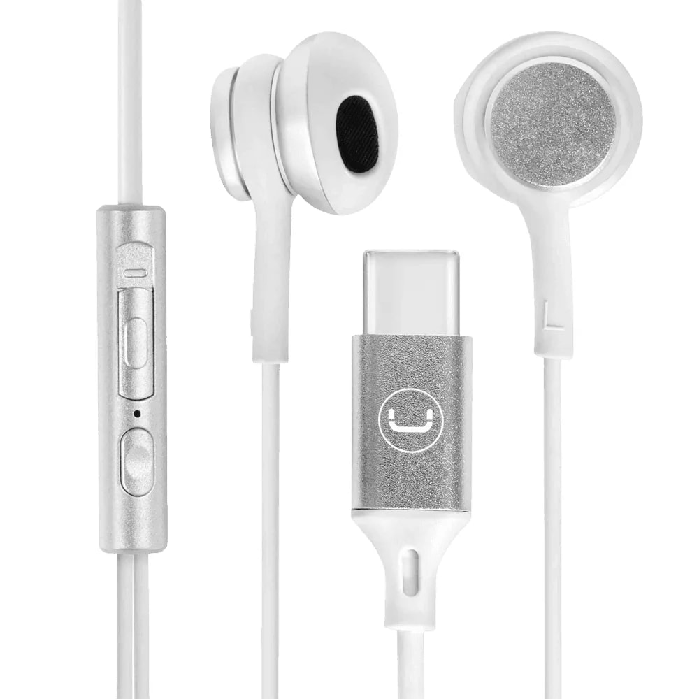 Audífono con micrófono Unno Tekno HS7005WT ultra wired earbuds USB tipo C blanco