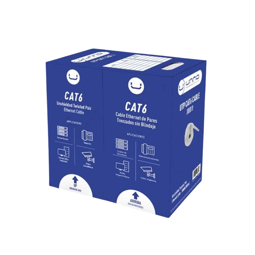 Rollo de cable Unno Tekno CB4399GY Cat6 1000ft gigabit plomo