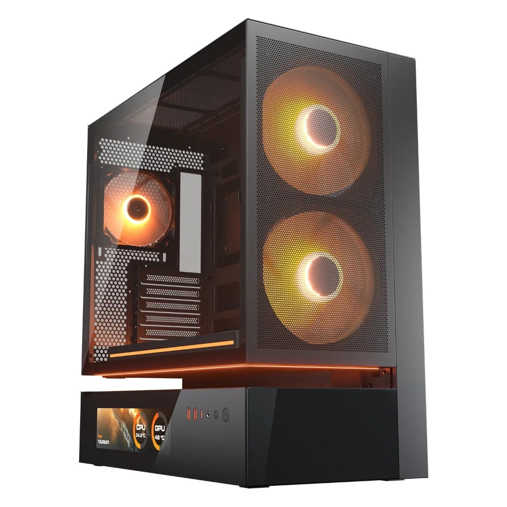 Case Cougar Gamer CFV235 mesh vision RGB con panel LCD de 9.16″ vidrio templado Mid-Tower no