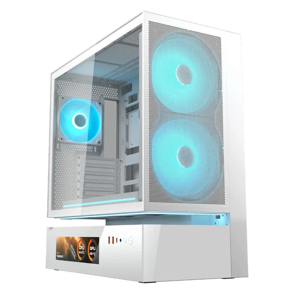 Case Cougar Gamer CFV235 mesh vision RGB con panel LCD de 9.16″ vidrio templado Mid-Tower no