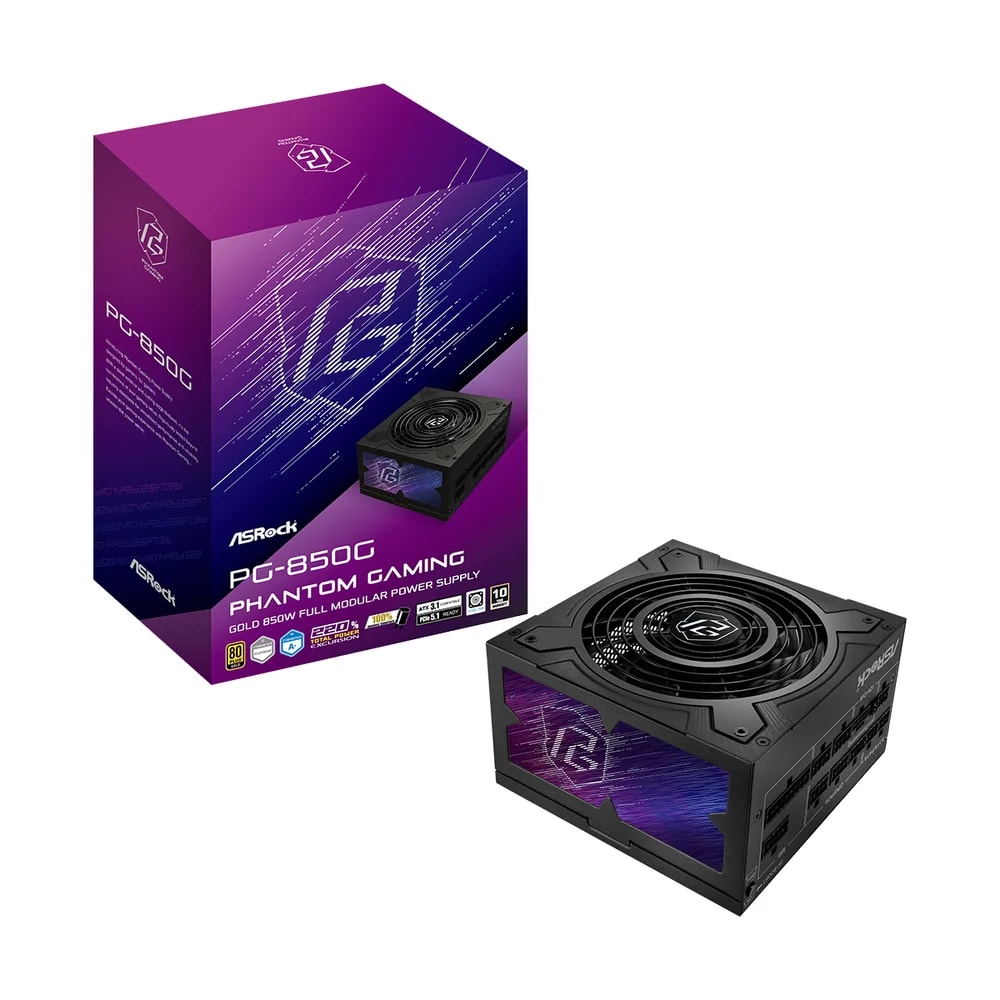 Fuente de poder Asrock Phantom Gaming PG-850G 850 watts certificacion 80 plus gold modular ATX