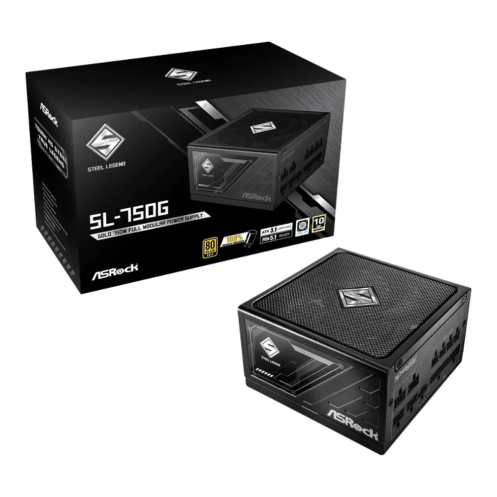 Fuente de poder Asrock Steel Legend SL-750G 750 watts certificacion 80 plus gold modular ATX iCool