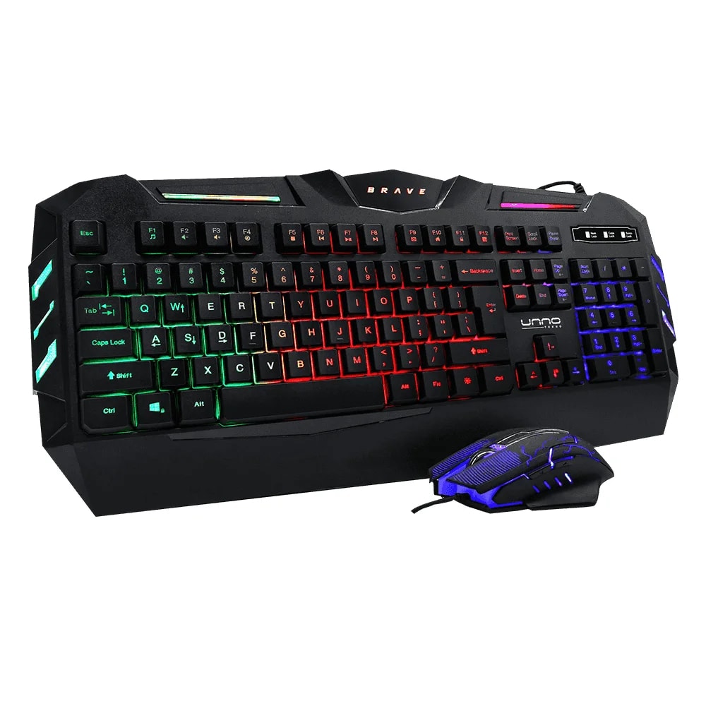 Combo teclado y mouse Unno Tekno Gamer Brave BRV82 RGB ingles USB 2.0