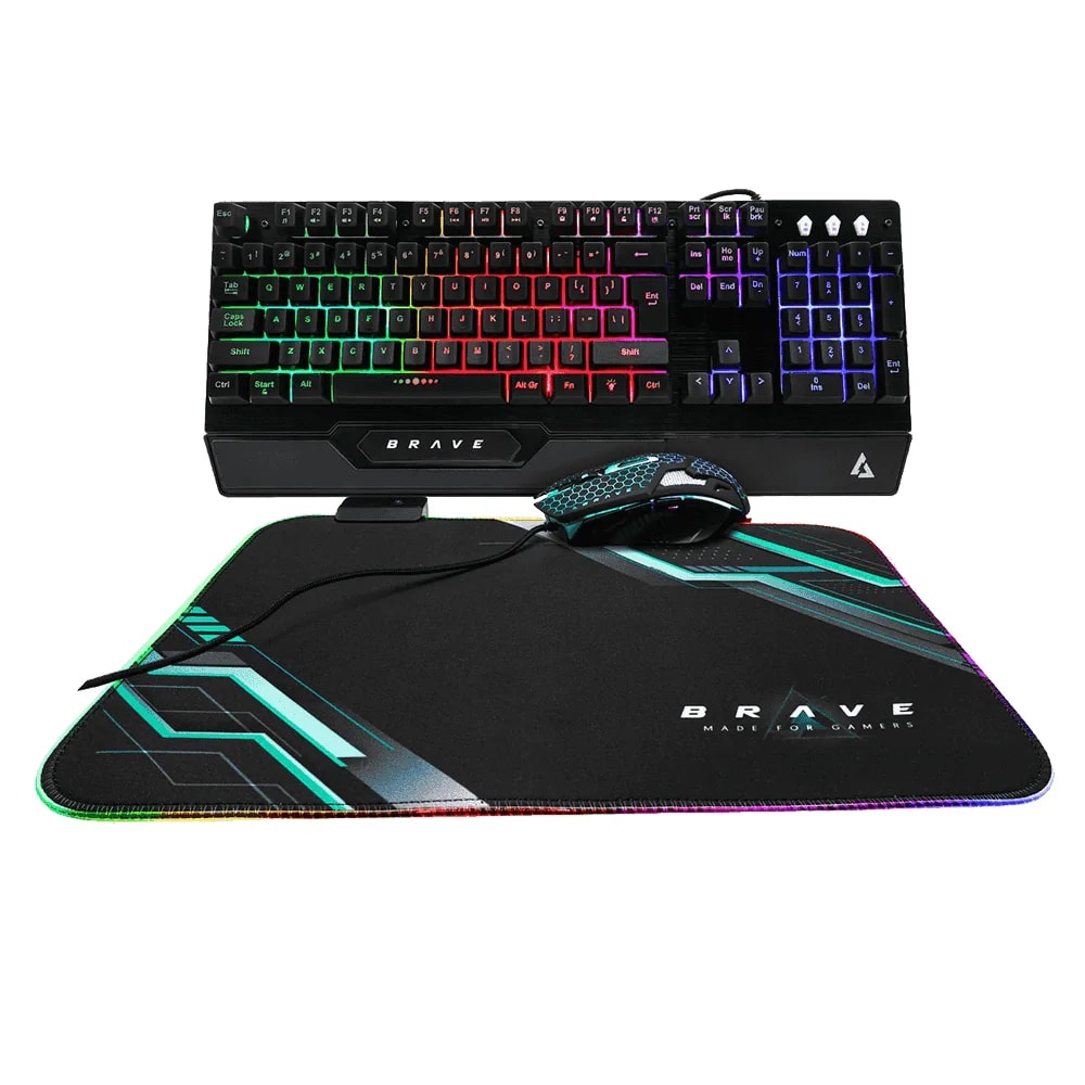 Combo teclado RGB mouse pad RGB y mouse RGB Unno tekno Gamer Brave BRV84 ingles USB 2.0