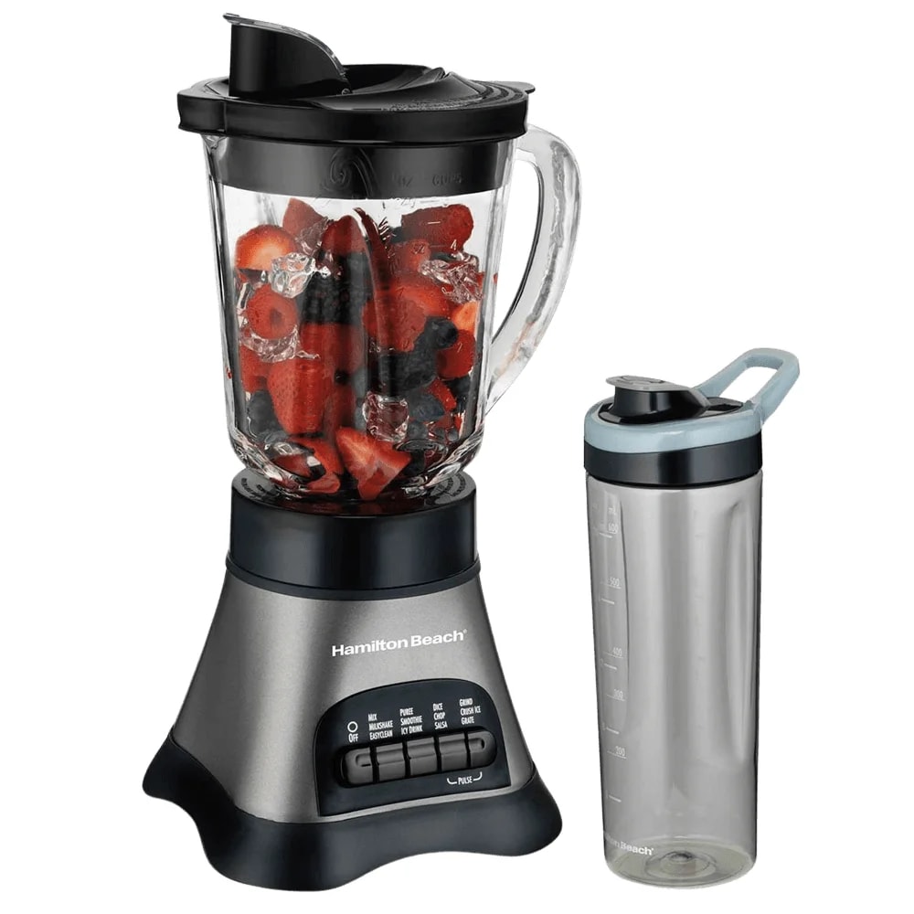 Licuadora Hamilton Beach 58161 con vaso de vidrio y frasco para viaje